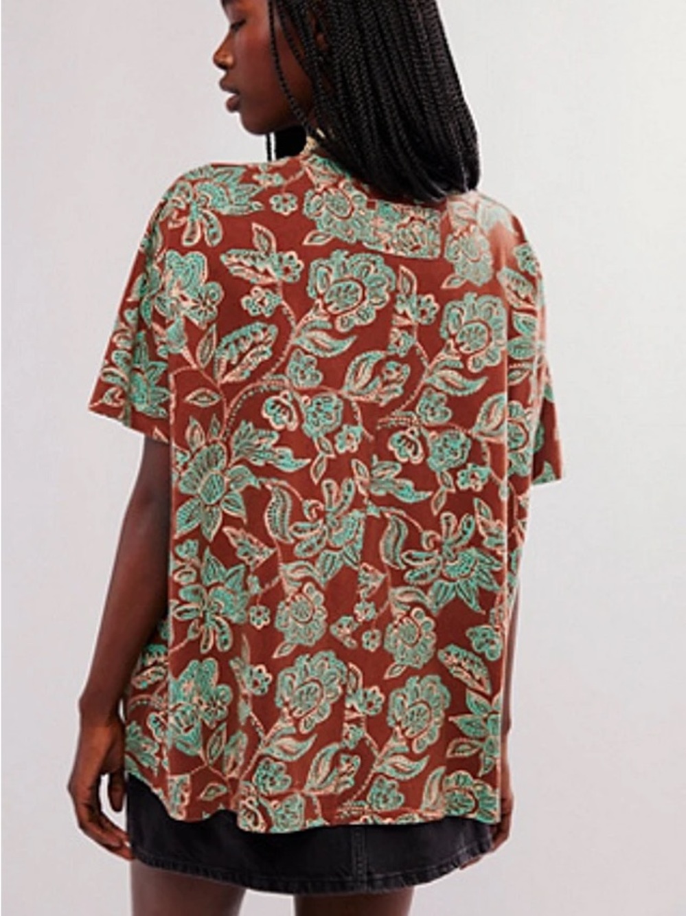 We The Free Rust Floral Tee with Teal Accents